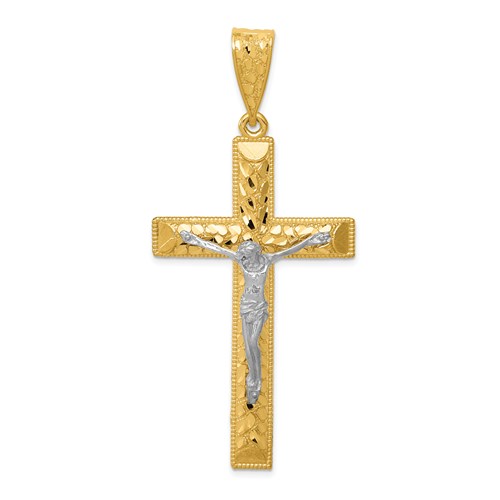 14k Two-Tone Gold Men's Diamond-Cut Crucifix Pendant 2in