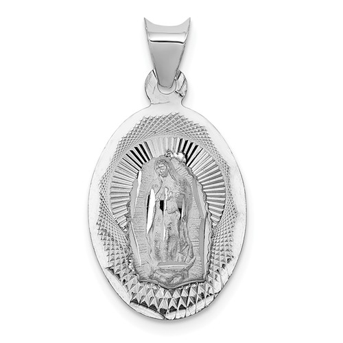 14k White Gold Diamond-cut Oval Lady Of Guadalupe Pendant 3/4in