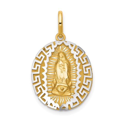 14k Two-Tone Gold Small Oval Our Lady Of Guadalupe Pendant