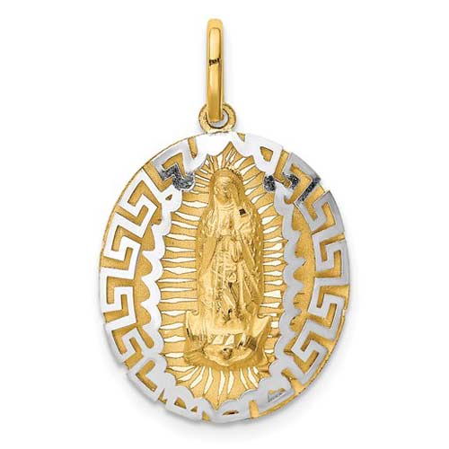 14k Two-Tone Gold Fancy Oval Our Lady Of Guadalupe Pendant 3/4in