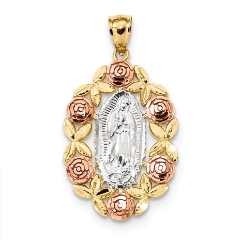 14k Tri-tone Gold Lady Of Guadalupe Pendant 1in