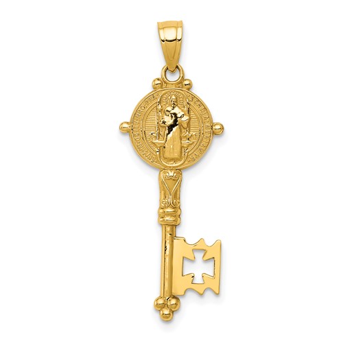 14k Yellow Gold St. Benedict Cross Key Pendant 1in