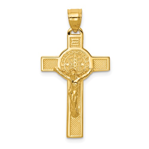 14k Yellow Gold San Benito Crucifix Pendant 1in