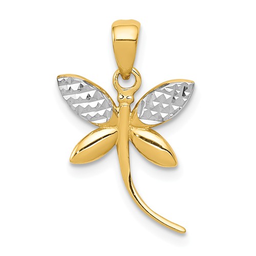 14k Yellow Gold Dragonfly Pendant with Rhodium