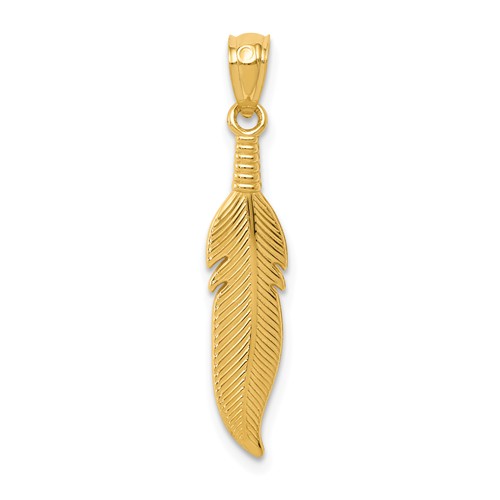 14k Yellow Gold Feather Pendant 7/8in
