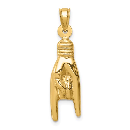 14k Yellow Gold 3-D Mano Cornuto Good Luck Pendant 1in