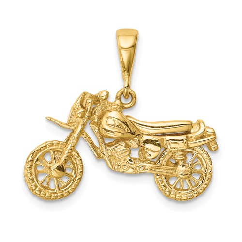 14k Yellow Gold Polished Motorcycle Pendant