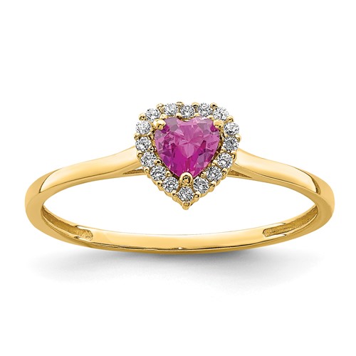 14k Yellow Gold Pink and White Cubic Zirconia Heart Ring