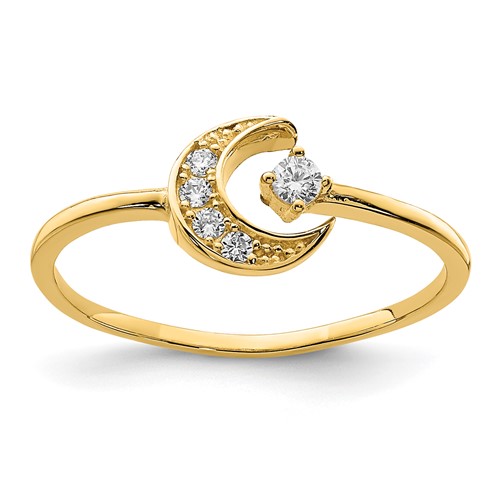 14k Yellow Gold Cubic Zirconia Moon Ring