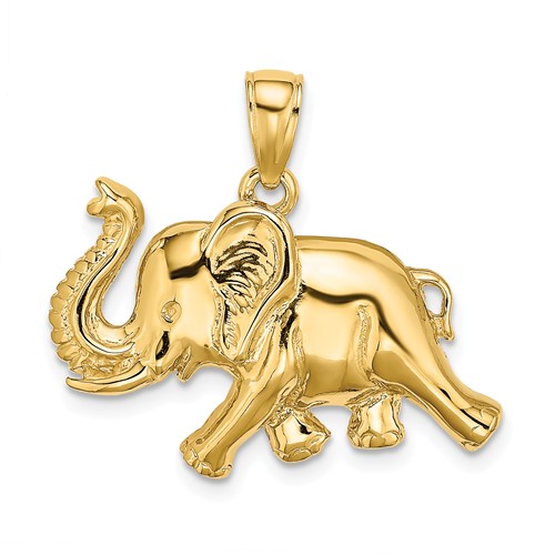 14k Yellow Gold Running Elephant Pendant With Raised Trunk
