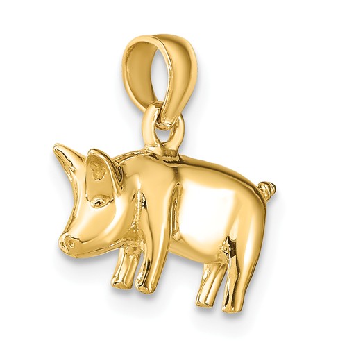 14k Yellow Gold 3-D Pig Pendant with Curly Tail