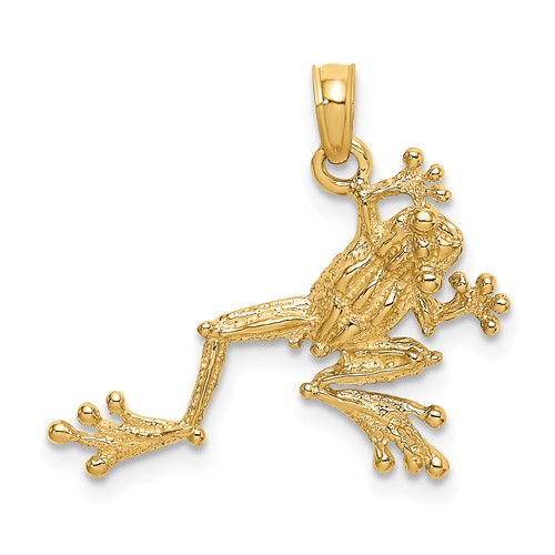 14k Yellow Gold Textured Frog Pendant with Outstretched Legs 5/8in