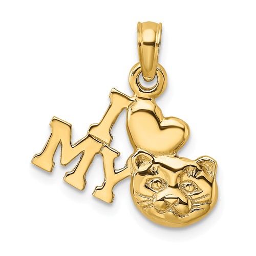 14k Yellow Gold I Love My Cat Pendant