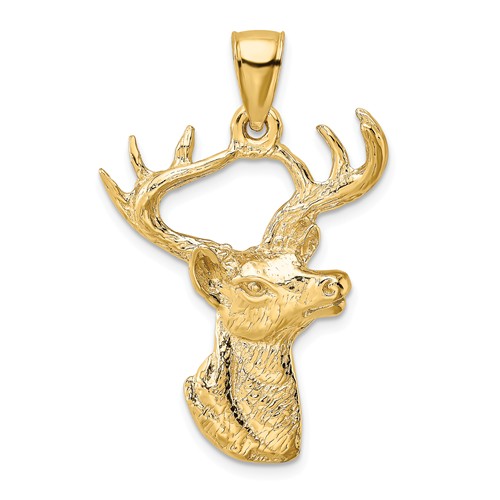 14k Yellow Gold Deer Head Pendant 1in