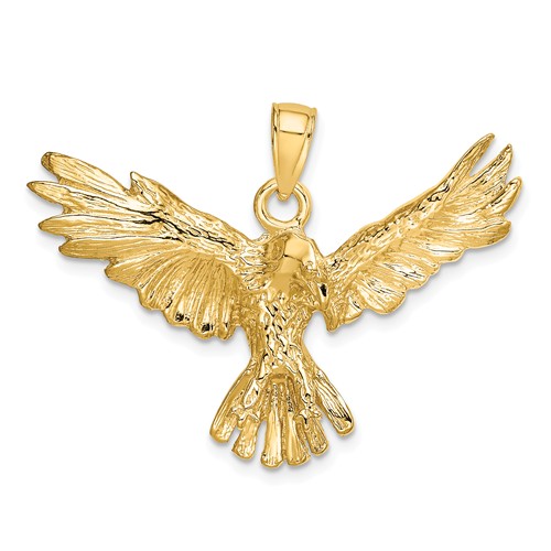 14k Yellow Gold Flying Eagle Pendant with Textured Finish 1in