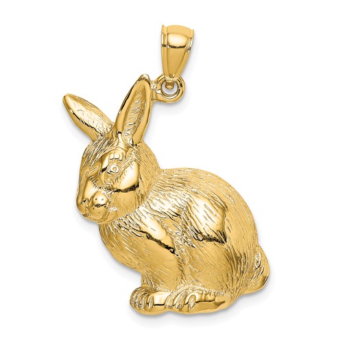 14k Yellow Gold Sitting Rabbit Pendant 1in