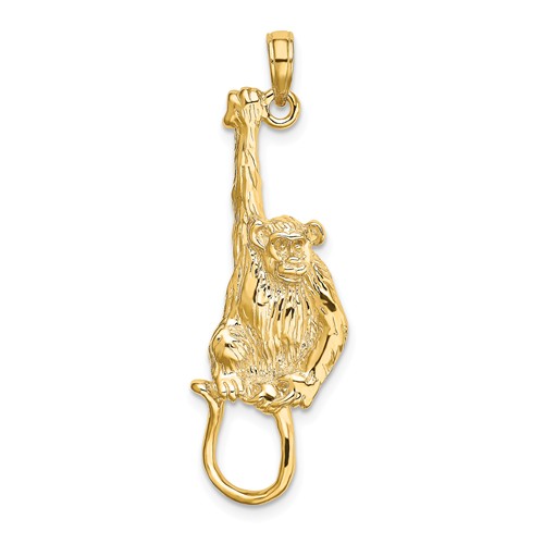 14k Yellow Gold Hanging Monkey Pendant