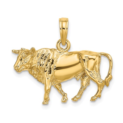 14k Yellow Gold Three Dimensional Bull Pendant