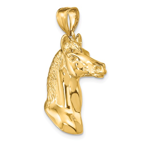 14k Yellow Gold 3-D Horse Head Pendant 1in