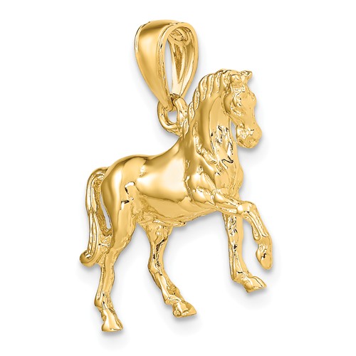 14k Yellow Gold 3-D Horse Pendant 5/8in