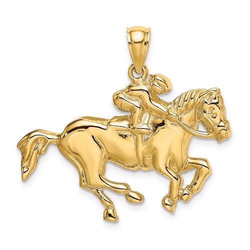 14k Yellow Gold Racing Jockey on Horse Pendant 7/8in