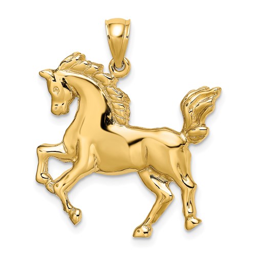 14k Yellow Gold Cantering Horse Pendant 1in