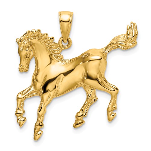 14k Yellow Gold Running Horse Pendant 1in