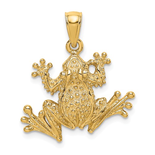 14k Yellow Gold Textured Tree Frog Pendant 5/8in
