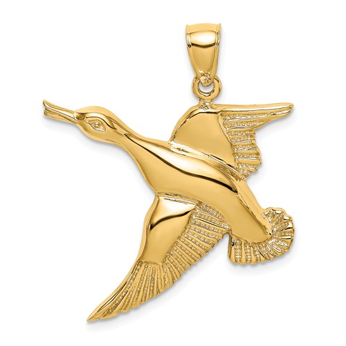 14k Yellow Gold Flying Duck Pendant 1in
