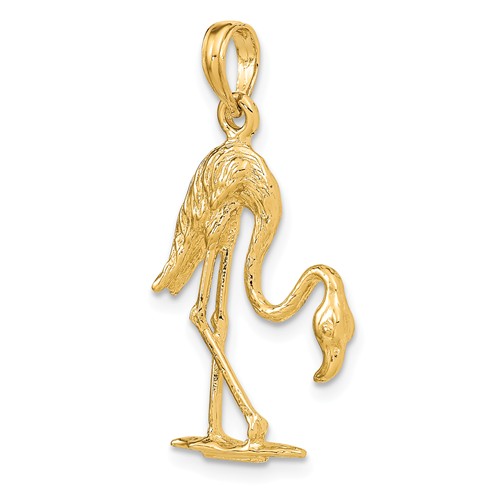 14k Yellow Gold 3-D Textured Flamingo Pendant 7/8in