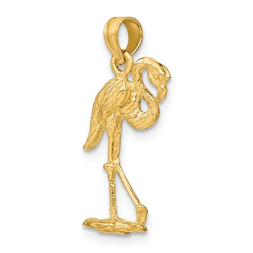 14k Yellow Gold 3-D Flamingo Pendant With Head Up