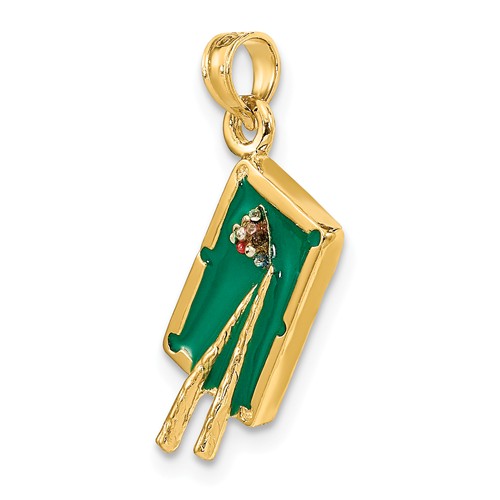 14k Yellow Gold 3-D Enamel Pool Table Pendant