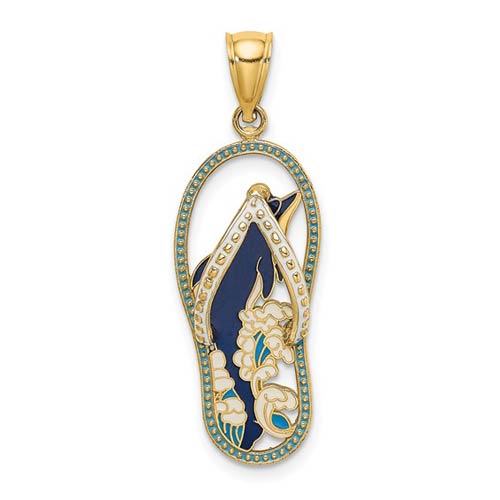 14k Yellow Gold Enameled Dolphin Flip Flop Pendant