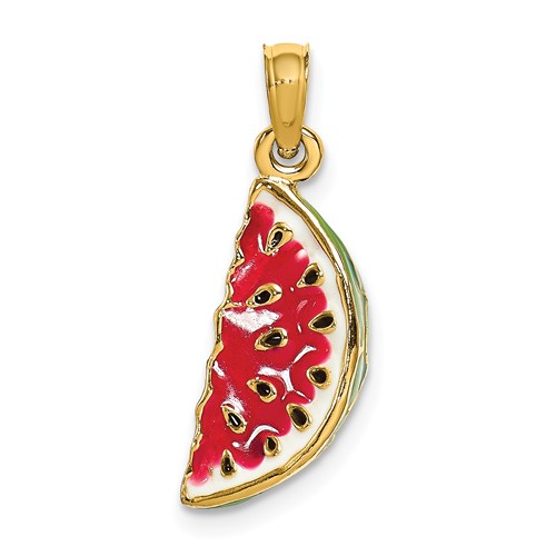 14k Yellow Gold 3-D Watermelon Pendant 3/4in