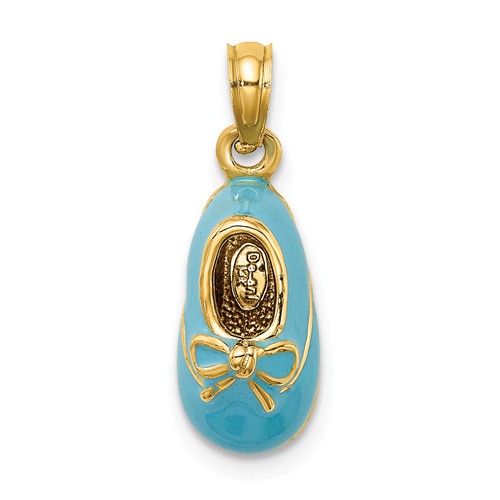 14k Yellow Gold 3-D Blue Enamel Baby Shoe with Bow Charm