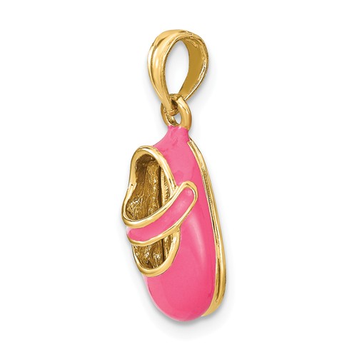 14k Yellow Gold 3-D Pink Enamel Baby Shoe  Charm with Bow