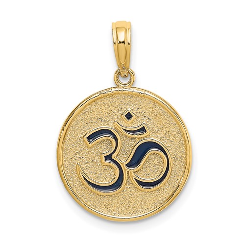 14k Yellow Gold Blue Enamel Om and Lotus Flower Reversible Charm