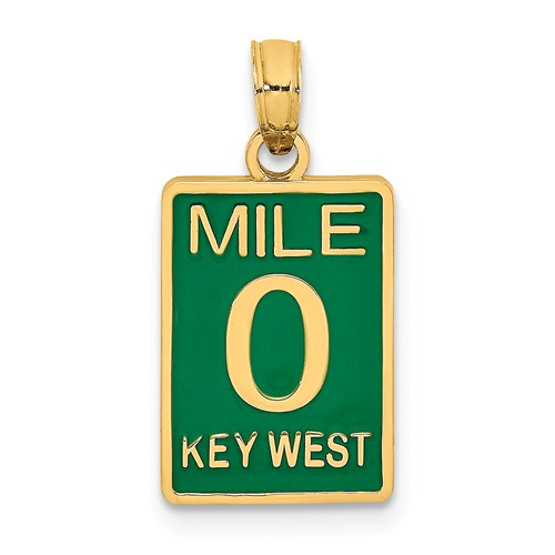 14k Yellow Gold Green Enamel Mile 0 Marker Key West Pendant