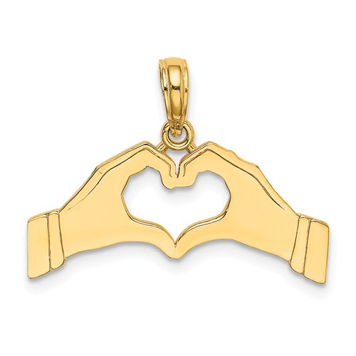 14k Yellow Gold Heart Hands Pendant