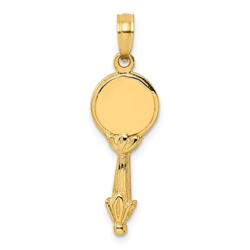 14k Yellow Gold 3-D Hand Mirror Pendant 3/4in