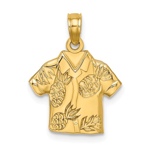 14k Yellow Gold Hawaiian Shirt Pendant with Pineapples