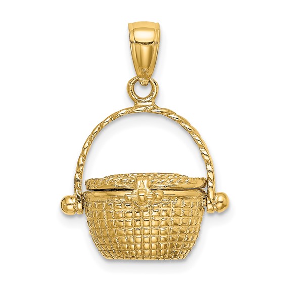 14k Yellow Gold Small 3-D Moveable Nantucket Basket Pendant