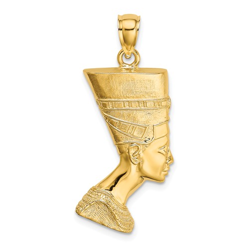 14k Yellow Gold Textured Nefertiti Pendant 1in