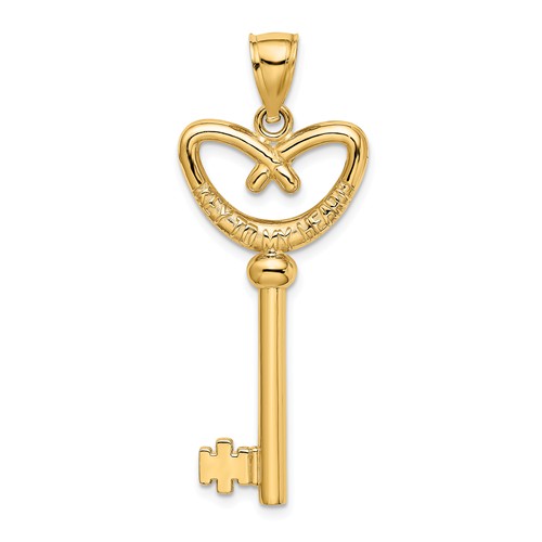 14k Yellow Gold Key to My Heart Key Pendant 1.25in