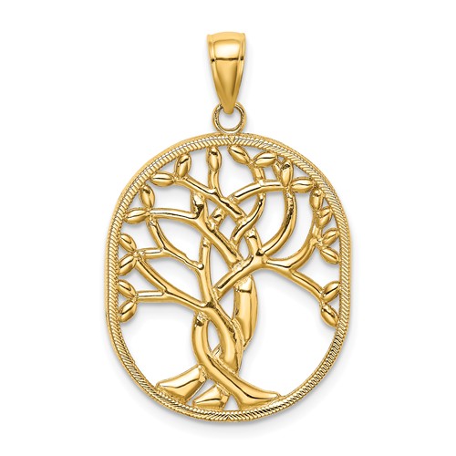 14k Yellow Gold Tree of Life Pendant with Oval Frame 1in