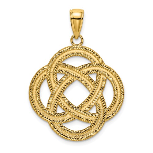 14k Yellow Gold Celtic Eternity Knot Circle Pendant 7/8in