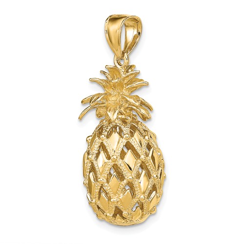14k Yellow Gold 3-D Textured Pineapple Pendant 1in