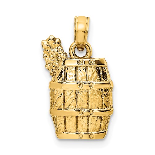 14k Yellow Gold Wine Barrel With Grapes Charm