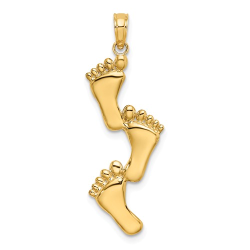 14k Yellow Gold Three Footprints Pendant 1in K7280 | Joy Jewelers