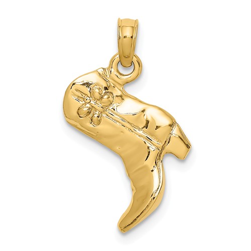 14k Yellow Gold Small 3-D Cowboy Boot Pendant